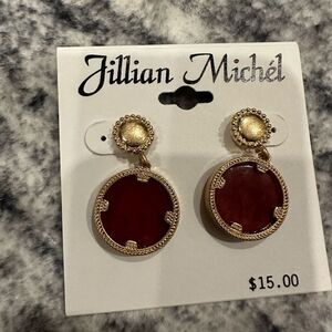 Double circle brick red stud earrings